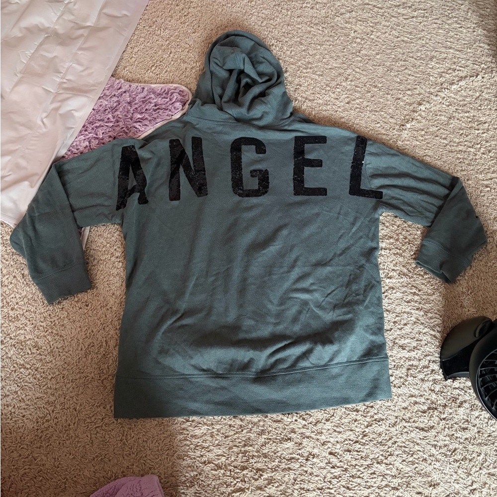 Vintage Victoria's Secret Charcoal Green Hoodie with Angel Wing Zipper